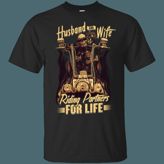 Husband And Wife Riding Partners For Life Biker Couple Skull T Graphic Design Printed Casual Daily Basic Unisex T-Shirt - Thegiftio UK