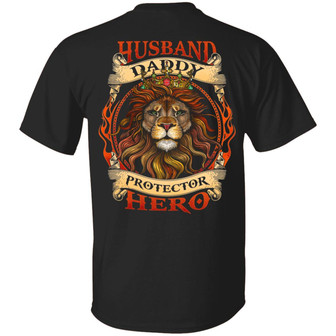 Husband Daddy Protector Hero Vintage Lion Print On Back Graphic Design Printed Casual Daily Basic Unisex T-Shirt - Thegiftio UK