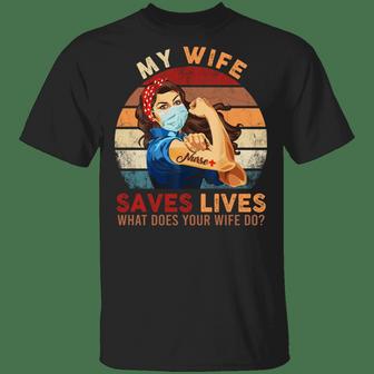 My Wife Saves Lives What Does Your Wife Do Graphic Design Printed Casual Daily Basic Unisex T-Shirt - Thegiftio UK
