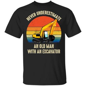 Never Underestimate An Old Man With An Excavator Vintage Retro Graphic Design Printed Casual Daily Basic Unisex T-Shirt - Thegiftio UK