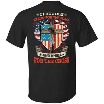 I Proudly Stand For The Flag Kneel For The Cross Dog Tag Print On Back Only Graphic Design Printed Casual Daily Basic Unisex T-Shirt - Thegiftio UK