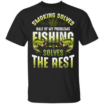 Smoking Solves Half Of My Problems Fishing Solves The Rest Graphic Design Printed Casual Daily Basic Unisex T-Shirt - Thegiftio UK