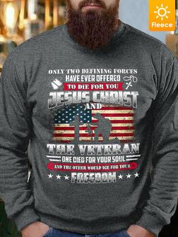 Men American Flag God Jesus Christ Die For Your Soul Veterans For Your Freedom Crew Neck Fleece Sweatshirt - Seseable
