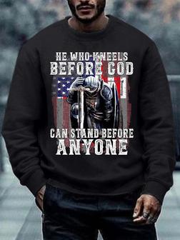 Men He Who Kneels Before God Can Stand Before Anyone Text Letters Sweatshirt - Seseable