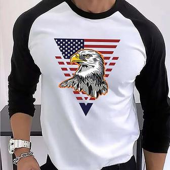 Men's T Shirt Tee Hot Stamping Graphic National Flag Crew Neck Street Daily Patchwork Print Long Sleeve Tops Designer Casual Fashion Comfortable White - Seseable
