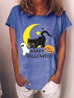 Happy Halloween With Black Cat Women's T-shirt - Seseable