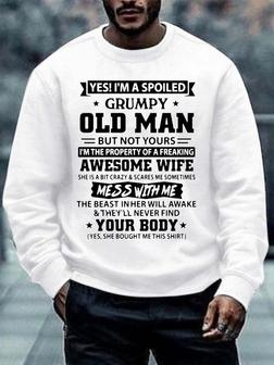 Men Grumpy Old Man A Wesome Wife Text Letters Casual Regular Fit Sweatshirt - Seseable