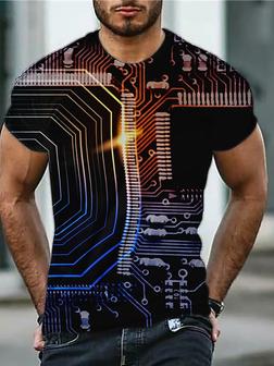 Men's T Shirt Tee 3d Print Graphic Technology Crew Neck Daily Sports Print Short Sleeve Tops Casual Classic Designer Big And Tall Black Blue / Summer - Seseable