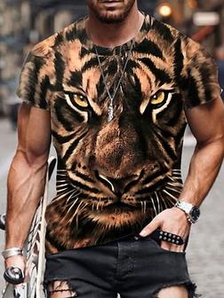 Men's T Shirt Tee 3d Print Tiger Animal Crew Neck Street Casual Print Short Sleeve Tops Sportswear Casual Fashion Comfortable Yellow / Spring / Summer - Seseable
