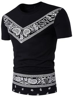 Men's T Shirt Tee Shirt Graphic Paisley Tribal Round Neck Daily Sports Short Sleeve Slim Tops Streetwear White Black Red - Seseable