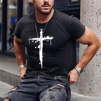 Men's Unisex T Shirt Tee Hot Stamping Graphic Prints Cross Crew Neck Street Daily Print Short Sleeve Tops Designer Casual Big And Tall Sports Black / Summer - Seseable