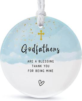 Godfathers Ornaments Gifts For Godfathers 2022, Thank You For Being Mine Gift For Fathers In Law, Round Ceramic Ornament Keepsake, Double-sided Printing - Thegiftio UK