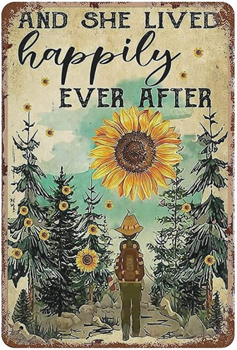 Hiking Sunflower Road And She Lived Happily Tin Metal Sign Wall Decor Funny Inspirational Quote Wall Art Sign Vintage Signs For Home Coffee Bar Man Cave Sign Pub Poster - Thegiftio UK