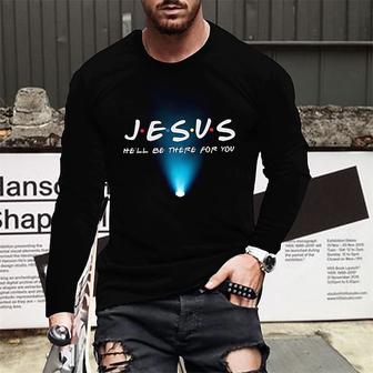 Men's T Shirt Tee Jesus Will Be There For You Graphic Letter Crew Neck Street Daily Print Long Sleeve Tops Designer Casual Fashion Comfortable Black - Seseable