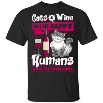 Cats And Wine Make Me Happy Humans Make My Head Hurt Graphic Design Printed Casual Daily Basic Unisex T-Shirt - Thegiftio UK