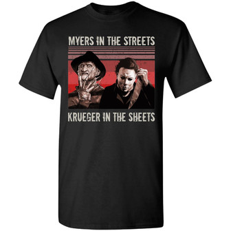 Funny Halloween Myers In The Street Krueger In The Sheet Graphic Design Printed Casual Daily Basic Unisex T-Shirt - Thegiftio UK