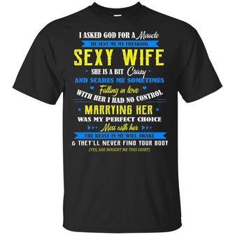 I Ask God For Miracle He Sent Me My Freaking Awesome Wife Graphic Design Printed Casual Daily Basic Unisex T-Shirt - Thegiftio UK