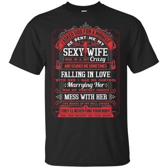 I Asked God For A Miracle He Sent Me My Sexy Wife Falling In Love With Her No Graphic Design Printed Casual Daily Basic Unisex T-Shirt - Thegiftio UK