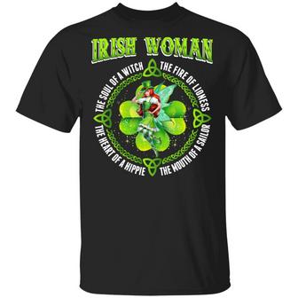 Irish Woman The Soul Of A Witch The Fire Of A Lioness The Heart Of A Hippie St Graphic Design Printed Casual Daily Basic Unisex T-Shirt - Thegiftio UK