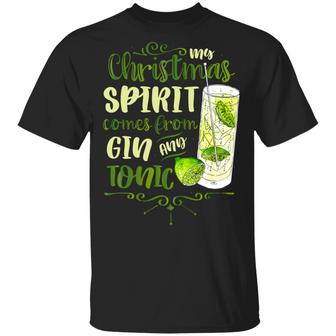 My Christmas Spirit Comes From Gin And Tonic Graphic Design Printed Casual Daily Basic Unisex T-Shirt - Thegiftio UK