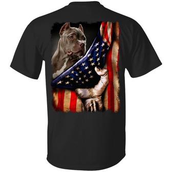 Pitbull Dog Lover American Flag Print On Back Only Graphic Design Printed Casual Daily Basic Unisex T-Shirt - Thegiftio UK