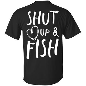 Shut Up And Fish Print On Back Graphic Design Printed Casual Daily Basic Unisex T-Shirt - Thegiftio UK
