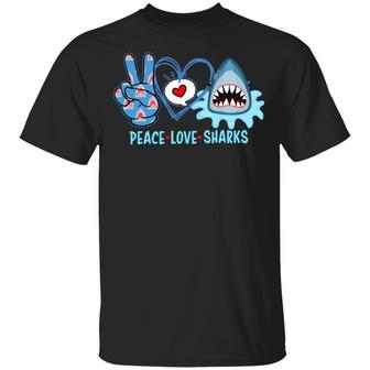 Peace Love Sharks Graphic Design Printed Casual Daily Basic Unisex T-Shirt - Thegiftio UK