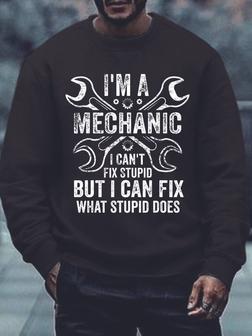 Men Mechanic Fix Stupid Letters Casual Regular Fit Sweatshirt - Seseable