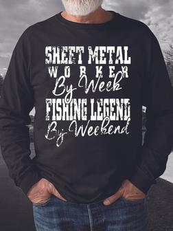 Men Sheet Metal Fishing Legend Letters Casual Sweatshirt - Seseable