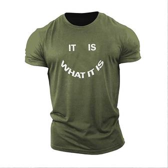 Men's Unisex T Shirt Tee It Is What It Is Graphic Prints Letter Crew Neck Street Daily Print Short Sleeve Tops Designer Casual Big And Tall Sports Army Green / Summer - Seseable