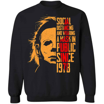 Social Distance Michael Wearing Face Cover Myers Graphic Design Printed Casual Daily Basic Sweatshirt - Thegiftio