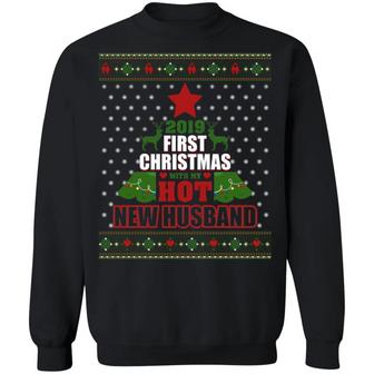 2019 First Christmas With My Hot New Husband Ugly Hoodie Graphic Design Printed Casual Daily Basic Sweatshirt - Thegiftio UK