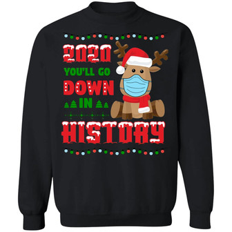 2020 You Will Do Down Funny Reindeer Wear Mask Christmas Quarantine Ugly Christmas Sweater Long Sleeve Graphic Design Printed Casual Daily Basic Sweatshirt - Thegiftio UK