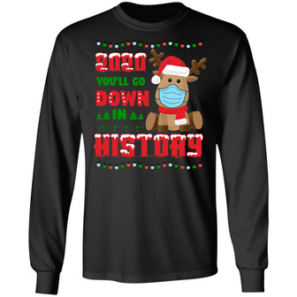 2020 You Will Do Down Funny Reindeer Wear Mask Christmas Quarantine Ugly Christmas Sweater Long Sleeve Graphic Design Printed Casual Daily Basic Unisex Long Sleeve - Thegiftio UK