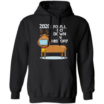 2020 You’Ll Go Down In History Funny Reindeer Wearing Mask Hoodie Graphic Design Printed Casual Daily Basic Hoodie - Thegiftio