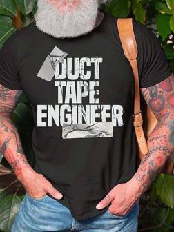 Men Duct Tape Engineer Letters Crew Neck Casual Fit T-shirt - Seseable