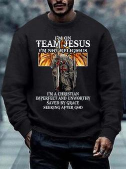 Men Jesus Not Religious Save By Grace Text Letters Regular Fit Crew Neck Sweatshirt - Seseable