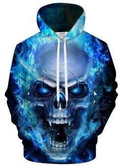 Men's Plus Size Hoodie Cartoon 3d Print Hooded Halloween Daily Going Out Active Hoodies Sweatshirts Long Sleeve Loose Blue / Fall / Winter - Seseable