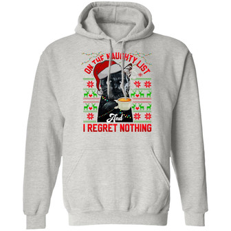 Black Cat Meowy Christmas On The Naughty List I Regret Nothing Hoodie Graphic Design Printed Casual Daily Basic Hoodie - Thegiftio UK