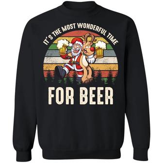 Funny Xmas Santa And Red Nose Reindeer It’S The Most Wonderful Time For A Beer Ugly Christmas Vintage Graphic Design Printed Casual Daily Basic Sweatshirt - Thegiftio UK