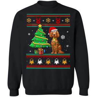 Irish Dog Christmas Lights Tree Ugly Sweater Funny Xmas Gift Tee For Dog Lovers Graphic Design Printed Casual Daily Basic Sweatshirt - Thegiftio UK