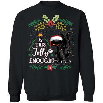 Is This Jolly Enough Black Cat Christmas Hoodie Graphic Design Printed Casual Daily Basic Sweatshirt - Thegiftio