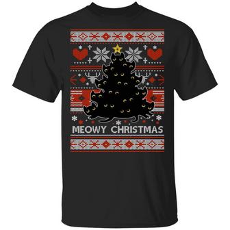 Meowy Christmas Black Cats Christmas Tree Decorative Christmas Graphic Design Printed Casual Daily Basic Unisex T-Shirt - Thegiftio UK