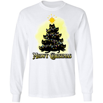 Meowy Christmas Cats Merry Christmas Tree Funny Cat Holiday Hoodie Graphic Design Printed Casual Daily Basic Unisex Long Sleeve - Thegiftio UK