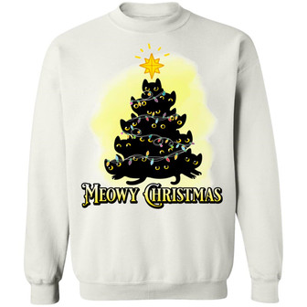 Meowy Christmas Cats Merry Christmas Tree Funny Cat Holiday Hoodie Graphic Design Printed Casual Daily Basic Sweatshirt - Thegiftio UK