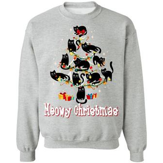 Meowy Merry Christmas Tree Cat Lover Hoodie Sweat Graphic Design Printed Casual Daily Basic Sweatshirt - Thegiftio UK