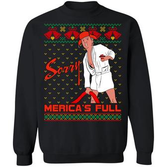 Merry Christmas Sorry Merica’S Full Trump Ugly Christmas Hoodie Graphic Design Printed Casual Daily Basic Sweatshirt - Thegiftio UK