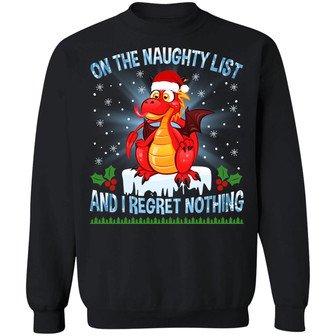 On The Naughty List And I Regret Nothing Funny Dragon Christmas Hoodie Graphic Design Printed Casual Daily Basic Sweatshirt - Thegiftio UK