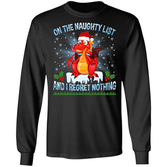 On The Naughty List And I Regret Nothing Funny Dragon Christmas Hoodie Graphic Design Printed Casual Daily Basic Unisex Long Sleeve - Thegiftio UK
