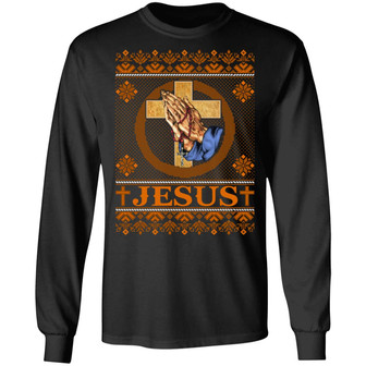 Praying Hands Jesus Christian Ugly Christmas Hoodie Graphic Design Printed Casual Daily Basic Unisex Long Sleeve - Thegiftio UK